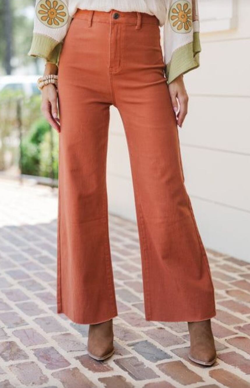 Halara Women's Rust Wide-Leg Denim Jeans 5-Pocket High Rise Button Zip Size S